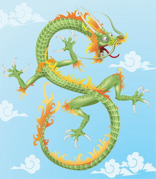 An illustration of an oriental style dragon. No Meshes used. Background on separate layer.