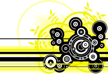 Abstract vector design of yellow circles and plants