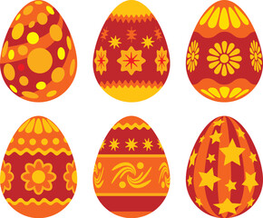 Collection of Easter red painted eggs isolated on white background