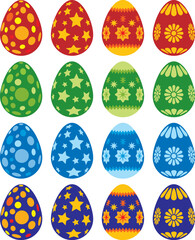 Collection of Easter painted eggs isolated on white background