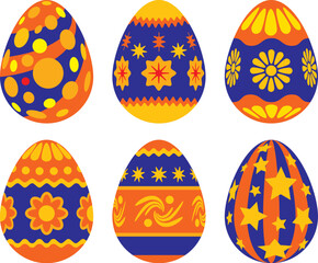 Collection of Easter painted eggs isolated on white background