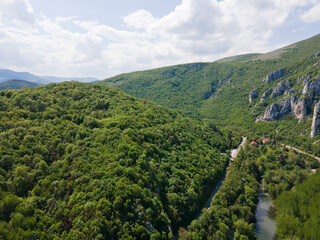 Aerial view of Iskar River Gorge near town of Lyutibrod, Bulgaria