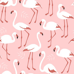 Contemporary natural seamless pattern with flamingo bird. Vector graphics.