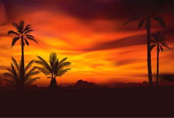 Fototapeta na wymiar Tropical sunset 4 - Highly detailed and coloured vector illustration