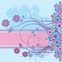 Vector- Retro floral with vines and flowers, contains ink splats grungy effect.