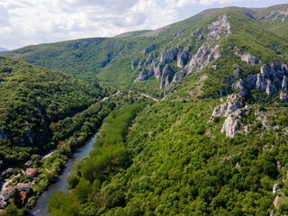 Aerial view of Iskar River Gorge near town of Lyutibrod, Bulgaria