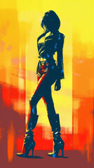 Obraz premium Vintage Glam: Silhouette of a Woman with Pin-up Style Ankle Boots on a Modern Poster. generative AI,