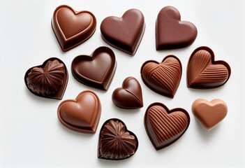 Chocolate hearts on a white background. AI Generated