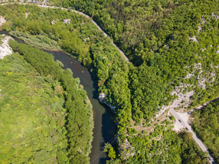 Aerial view of Iskar River Gorge near town of Lyutibrod, Bulgaria