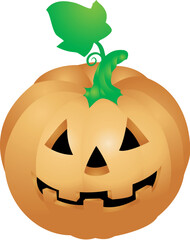 an illustration of a halloween pumpkin with a face sculpted in it