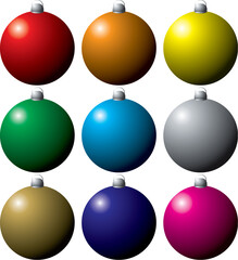 colorful collection of christmas decorations in nine different colors