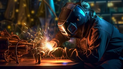 A welder fabricating metal parts