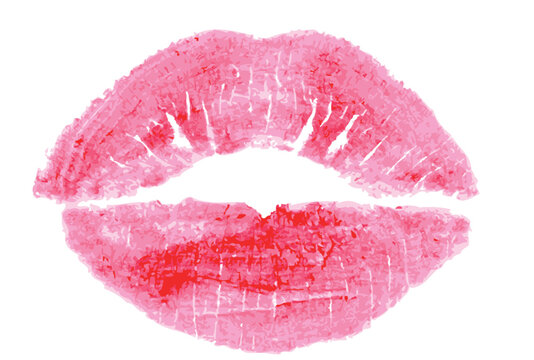 Red lips kiss in a white background.