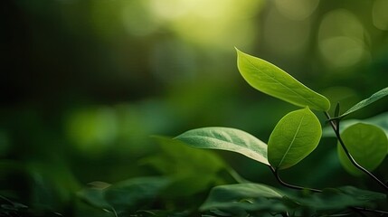 Obraz premium Green leaves with green background. Generative ai