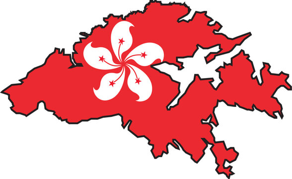 Illustration Vector of a Map and Flag from Hong Kong