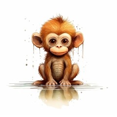 Cute monkey cartoon watercolor drawing