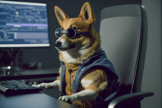 corgi working on a computer. created with ai technology
