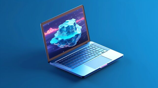 Concept art of a laptop with an iceberg in the background