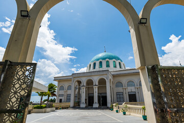 India Mosque Kuching Sarawak, floating mosque on river in Kuching, Sarawak, Malaysia. Landmark...