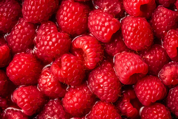 Fresh raspberries filling the entire frame, food background, generative AI