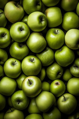 Fresh green apples filling the entire frame, food background, generative AI