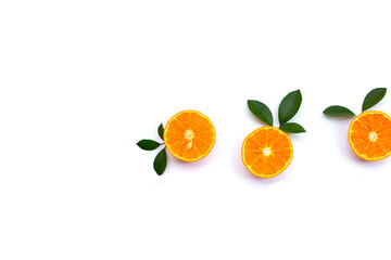 Orange fruits on white background. Citrus fruits low in calories, high in vitamin C and fiber
