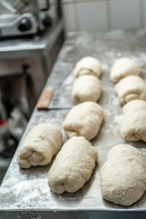 Fresh bread dough on a metal table