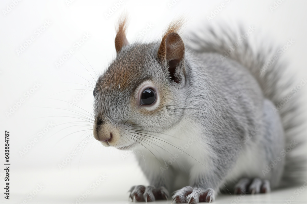 Wall mural A close up of a squirrel on a white surface. Generative AI.