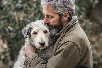 midst the rustic embrace of their shared journey, farmer and dog unite as kindred spirits. Ai generated.