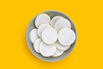 Sliced Japanese daikon. Fresh vegetables