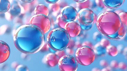 An abstract background of blue and pink bubbles against a blue background.