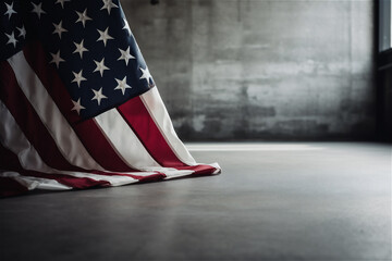 American flag in front of grey concrete with copy space. AI generated content