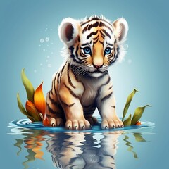 Cute tiger baby, cartoon oilprint drawing