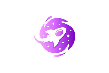 rocket simple logo template with purple gradient color
