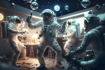 Fototapeta na wymiar Astronauts party created using AI tools