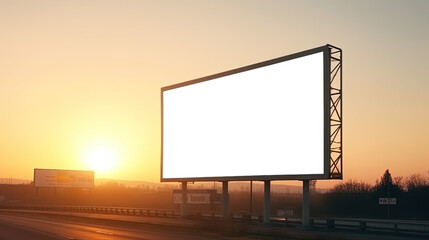 Obraz premium billboard blank for outdoor advertising poster or blank billboard at sunset time for advertisement. street light by ai generative 