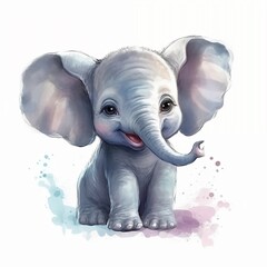  Cute elefant baby smiling, cartoon watercolor drawing 3D