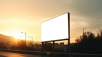 Obraz premium billboard blank for outdoor advertising poster or blank billboard at sunset time for advertisement. street light by ai generative 
