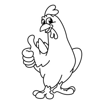 Funny chicken characters vector illustration. For kids coloring book.