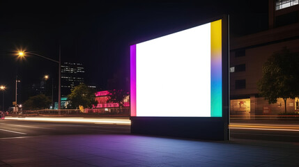 blank png glowing billboard  on the night city street. by ai generative