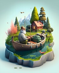 Santa Claus Fishing, Generative AI Image