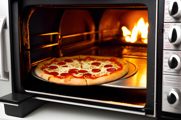Fresh hot pizza in the oven