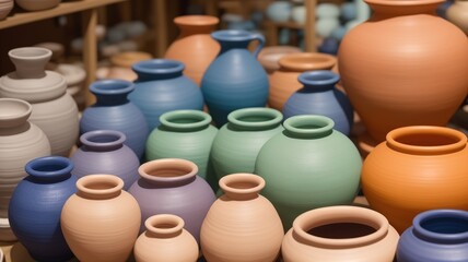 Fototapeta na wymiar A Scene Of A Stunningly Captivating Display Of Colorful Vases AI Generative