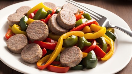 A Depiction Of An Exquisitely Detailed Plate Of Sausage And Peppers AI Generative