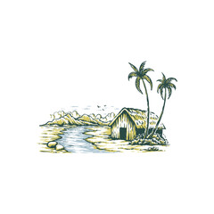 house and palm tree in a vector illustration