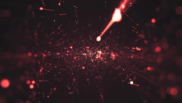 Yellow glittering particles animation background 