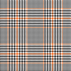 Glen check pattern. Plaid of geometric print in violet, black and white cage. Goose foot. Houndstooth tartan tweed. Dogs tooth. Scottish cage. Seamless fabric texture. Vector illustration