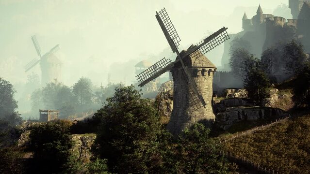 Landscape view on the old windmill