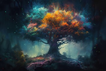Trees Dancing with Color in Nature - obrazy, fototapety, plakaty