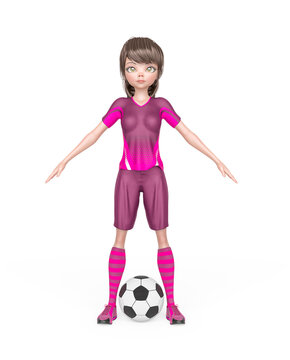 soccer girl is doing a pose in white background